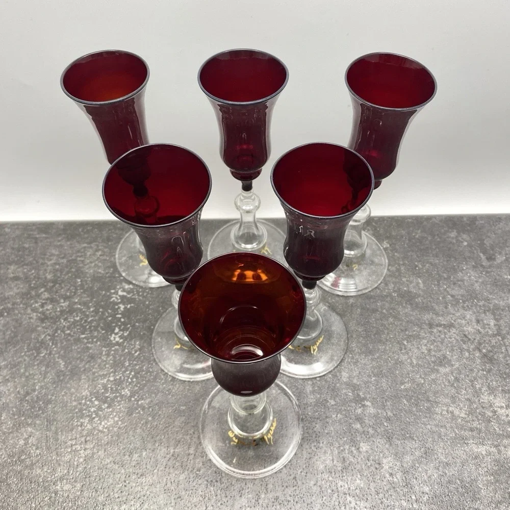Vintage Set 6 Ruby Red Handblown Champagne Glasses Wayne E Myers 6.75